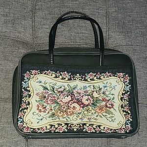 Vintage Bible Cover With Handles Black Floral Print Embroidered Tapestry‎ Zip